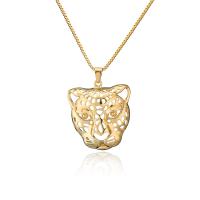 Cubic Zircon Micro Pave Brass Necklace, Leopard, gold color plated, for woman & hollow, 30x40mm, Length:Approx 17.72 Inch, Sold By PC
