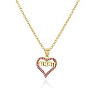 Brass Necklace, Heart, 18K gold plated, Mother Day Jewelry & micro pave cubic zirconia & for woman & hollow, more colors for choice, 16x16mm, Length:Approx 17.72 Inch, Sold By PC