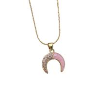 Cubic Zircon Micro Pave Brass Necklace with Pink Shell with 1.96 inch extender chain Moon 18K gold plated micro pave cubic zirconia & for woman 15mm Length Approx 17.72 Inch Sold By PC