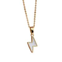 Brass Necklace with White Shell Lightning Symbol 18K gold plated for woman Length Approx 17.72 Inch Sold By PC