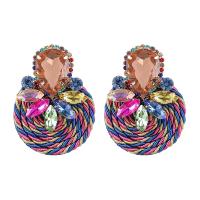 Tibetan Style Drop Earrings, with Polyester, plated, fashion jewelry & for woman & with rhinestone, more colors for choice, nickel, lead & cadmium free, 63x45mm, Sold By Pair