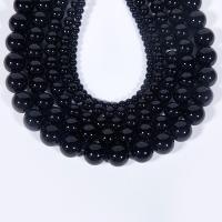 Natürliche schwarze Achat Perlen, Schwarzer Achat, rund, poliert, DIY, schwarz, verkauft per 38 cm Strang
