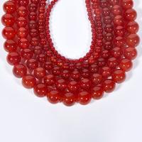 Prirodni Red ahat perle, Red Agate, Krug, uglađen, možete DIY, crven, Prodano Per 38 cm Strand