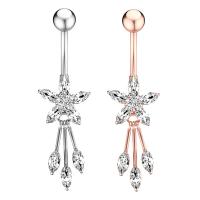 Stainless Steel Belly Ring plated for woman & with cubic zirconia Sold By PC