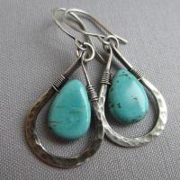 Boucle d'oreille turquoise, alliage de zinc, avec turquoise, Placage, bijoux de mode & pour femme, 43x19mm, Vendu par paire