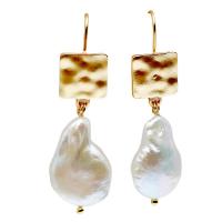 Boucles d'oreilles en alliage de zinc, avec perle de plastique, Placage, bijoux de mode & pour femme, 45x14mm, Vendu par paire