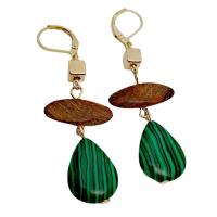 Tibetan Style Drop Earring, with Malachite & Wood, plated, fashion jewelry & for woman, 65x21mm, Sold By Pair