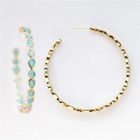 Κράμα ψευδάργυρου Hoop σκουλαρίκι, με Τεχνητό + Opal, επιχρυσωμένο, κοσμήματα μόδας & για τη γυναίκα & εποξική αυτοκόλλητο, 45x6mm, Sold Με Ζεύγος