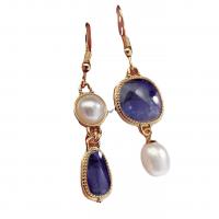Zinc Alloy Drop Earrings with Agate & Plastic Pearl plated fashion jewelry & for woman Sold By Pair