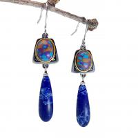 Gemstone øreringe, Zinc Alloy, med Lapis Lazuli & Syntetisk Turkis, forgyldt, mode smykker & for kvinde, 59x14mm, Solgt af par