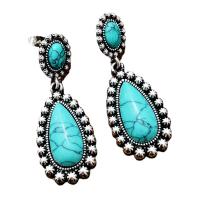 Boucle d'oreille turquoise, alliage de zinc, avec turquoise, Placage, bijoux de mode & pour femme, 49x18.50mm, Vendu par paire