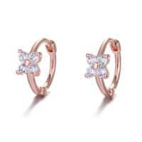 Brass Huggie Hoop Earring Four Leaf Clover plated fashion jewelry & micro pave cubic zirconia & for woman 10.50mm Sold By Pair
