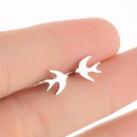 Stainless Steel Stud Earrings, swallow, plated, for woman, more colors for choice, 8x9mm, Sold By Pair