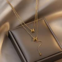 Multi слой ожерелье, титан, с 5cm наполнитель цепи, Буква H, плакирован золотом, Двойной слой & Овальный цепь & Женский, Золотой, 8x8mm, длина:Приблизительно 40 см, продается PC