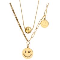 Titanium Steel Necklace with 5cm extender chain Smiling Face gold color plated Double Layer & for woman golden Length Approx 40 cm Sold By PC
