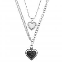Multi Layer Necklace, Titanium Steel, with 5cm extender chain, Heart, silver color plated, three layers & Unisex & round link chain & ball chain, silver color, 20x20mm, Length:Approx 55 cm, Sold By PC