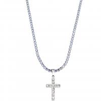 Titanium Steel Necklace with Cubic Zirconia Cross polished Unisex silver color Sold By PC