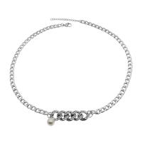 Collar de Acero Titanio, Partículas de acero, con diamantes de imitación & Perlas plásticas, con 5cm extender cadena, chapado en color de plata, unisexo & cadenilla, plateado, longitud:aproximado 50 cm, Vendido por UD