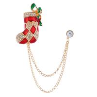 Christmas Brooches Zinc Alloy Christmas Sock plated Unisex & with rhinestone mixed colors Sold By PC