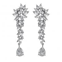 Rhinestone Earring, Brass, plated, for woman & with rhinestone, silver color, 25x80mm, Sold By PC