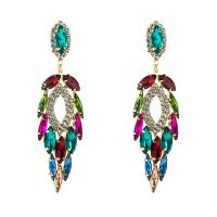 Rhinestone Earring, Tibetan Style, with Glass, plated, for woman & with rhinestone, more colors for choice, 25x90mm, Sold By Pair