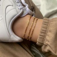 Acier titane bracelet de cheville, avec 1.96 inch chaînes de rallonge, Placage de couleur d'or, pour femme, Longueur:Environ 7.68 pouce, Vendu par PC