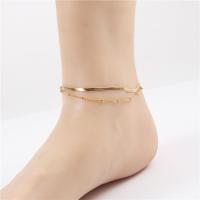 Acier titane bracelet de cheville, avec 1.96 inch chaînes de rallonge, Placage de couleur d'or, Double couche & pour femme, Vendu par PC