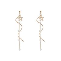 Tibetan Style Drop Earrings, with Plastic Pearl, gold color plated, micro pave cubic zirconia & for woman, 110mm, Sold By Pair
