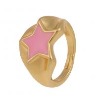 Anillo de dedo de latón, metal, Estrella, chapado en color dorado, Ajustable & para mujer & esmalte, más colores para la opción, Vendido por UD