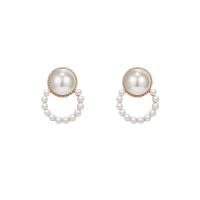 Zinc Alloy Stud Earring with Plastic Pearl gold color plated for woman 26mm Sold By Pair