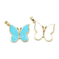 Cubic Zirconia Micro Pave Brass Pendant, Butterfly, plated, micro pave cubic zirconia & enamel, more colors for choice, 31x33x2mm, Sold By PC