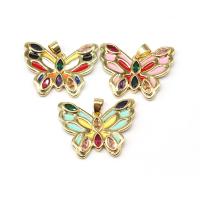 Cubic Zirconia Micro Pave Brass Pendant, Butterfly, plated, micro pave cubic zirconia & enamel, more colors for choice, 26x32x3mm, Sold By PC