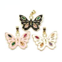 Cubic Zirconia Micro Pave Brass Pendant, Butterfly, plated, micro pave cubic zirconia & enamel, more colors for choice, 24x34x3mm, Sold By PC