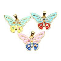 Cubic Zirconia Micro Pave Brass Pendant, Butterfly, plated, micro pave cubic zirconia & enamel, more colors for choice, 24x33x3mm, Sold By PC