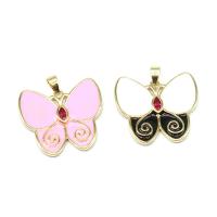 Cubic Zirconia Micro Pave Brass Pendant, Butterfly, plated, micro pave cubic zirconia & enamel, more colors for choice, 30x32x3mm, Sold By PC