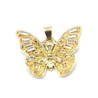 Cubic Zirconia Micro Pave Brass Pendant, Butterfly, plated, micro pave cubic zirconia, golden, 21x31x4mm, Sold By PC