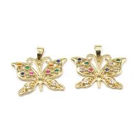 Cubic Zirconia Micro Pave Brass Pendant, Butterfly, micro pave cubic zirconia, multi-colored, 22x31x2mm, Sold By PC
