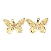Cubic Zirconia Micro Pave Brass Pendant, Butterfly, micro pave cubic zirconia, golden, 22x32x3mm, Sold By PC