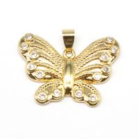 Cubic Zirconia Micro Pave Brass Pendant, Butterfly, micro pave cubic zirconia, golden, 23x32x2mm, Sold By PC