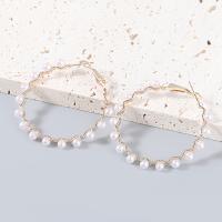 Tibetan Style Hoop Earring, with ABS Plastic Pearl, fashion jewelry & for woman, Sold By Pair