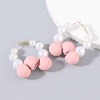 Tibetan Style Hoop Earring, with ABS Plastic Pearl & Resin, fashion jewelry & for woman, more colors for choice, Sold By Pair