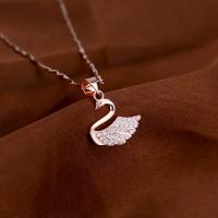 Cubic Zircon Micro Pave Brass Necklace, Swan, 18K rose gold plated, for woman & with cubic zirconia, rose gold color, nickel, lead & cadmium free, 20x13mm, Length:Approx 45 cm, Sold By PC