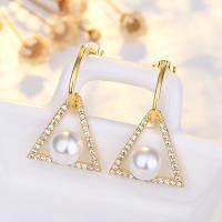 Brass Drop Earring with Plastic Pearl plated for woman & with cubic zirconia nickel lead & cadmium free Sold By Pair