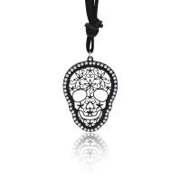 Tibetan Style Sweater Chain Necklace, PU Leather, with Tibetan Style, Skull, plated, for woman & with rhinestone, more colors for choice, 59x42mm, Length:Approx 75 cm, Sold By PC