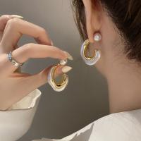 Acrylic Jewelry Earring Zinc Alloy with Plastic Pearl & Acrylic 925 thailand sterling silver post pin plated for woman golden Sold By Pair