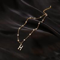 Zinklegierung Schmuck Halskette, mit Kunststoff Perlen, Buchstabe H, plattiert, für Frau, goldfarben, 10mm, Länge:ca. 45 cm, verkauft von PC