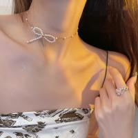 Collar Gargantilla Moda, aleación de zinc, con Perlas plásticas, Lazo, chapado en color dorado, para mujer, dorado, 3x40x33mm, longitud:aproximado 37.6 cm, Vendido por UD