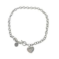 Titanium Steel Necklace Heart silver color plated rolo chain & for woman silver color Length Approx 43 cm Sold By PC
