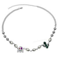 Titanstahl Halskette, mit Strass & Kunststoff Perlen, mit Verlängerungskettchen von 5cm, Cartoon, silberfarben plattiert, unisex & Kandare Kette, Silberfarbe, 18x18mm, Länge ca. 45 cm, verkauft von PC