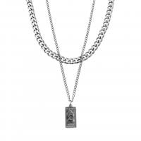 Титановые стали ожерелье, титан, Геометрический узор, полированный, Двойной слой & Мужская, серебряный, 5x12mm, длина:Приблизительно 50 см, продается PC